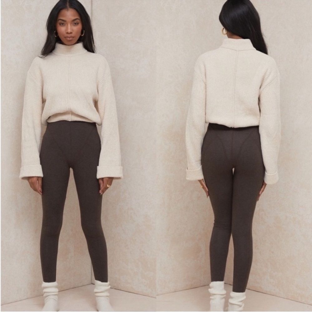 HOUSE OF CB ASMARA CHOCOLATE JERSEY ULTRA HIGH WAIST COVERSTITCH LEGGINGS SZ XS
